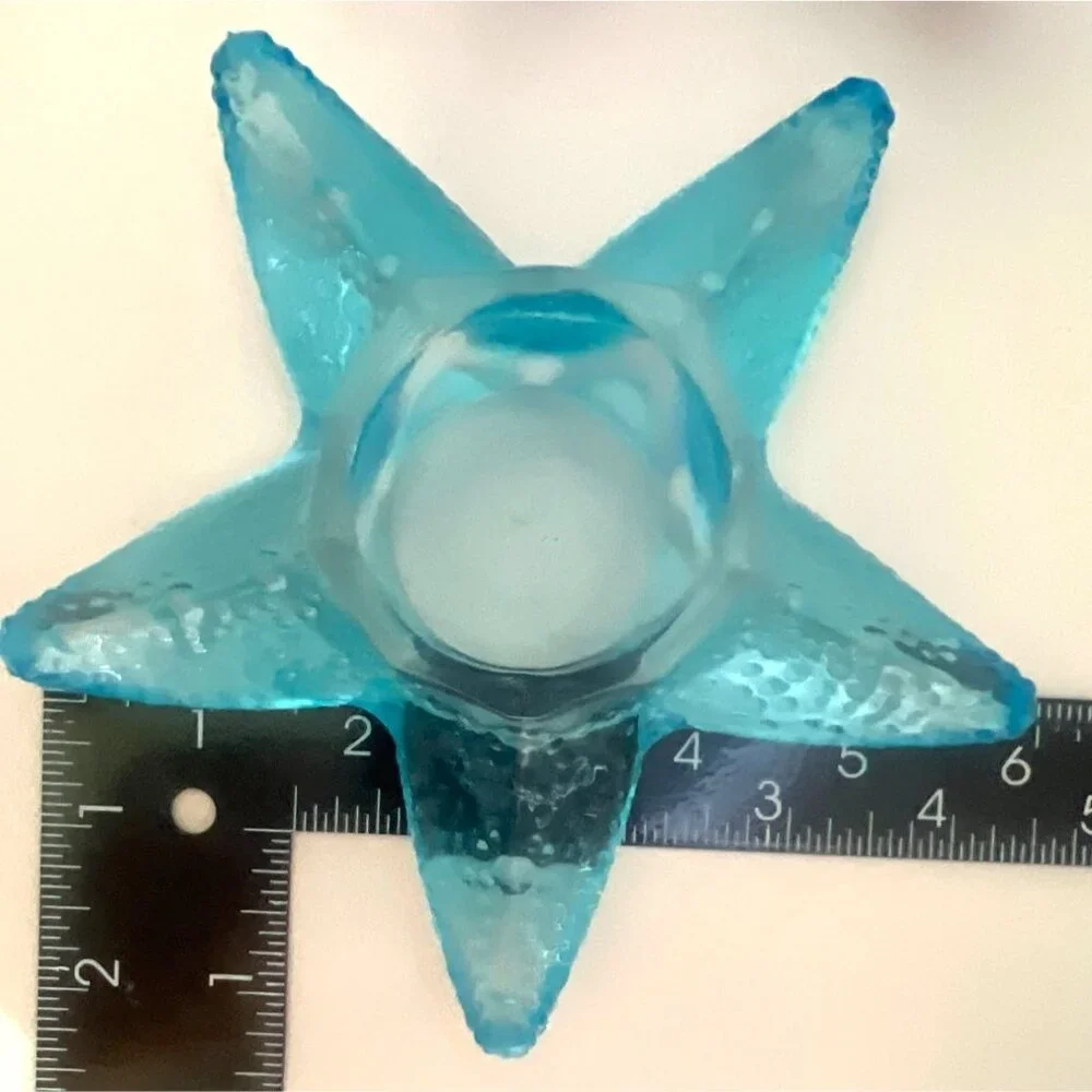 Coastal Starfish 3 Glass Candle Holders Purple Teal Clear Votive‎ Nautical
